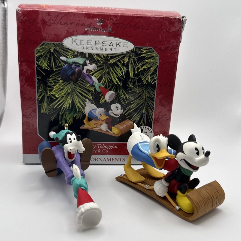 Vintage Disney Hallmark Keepsake Ornaments Runaway Toboggan Mickey & Co 1998